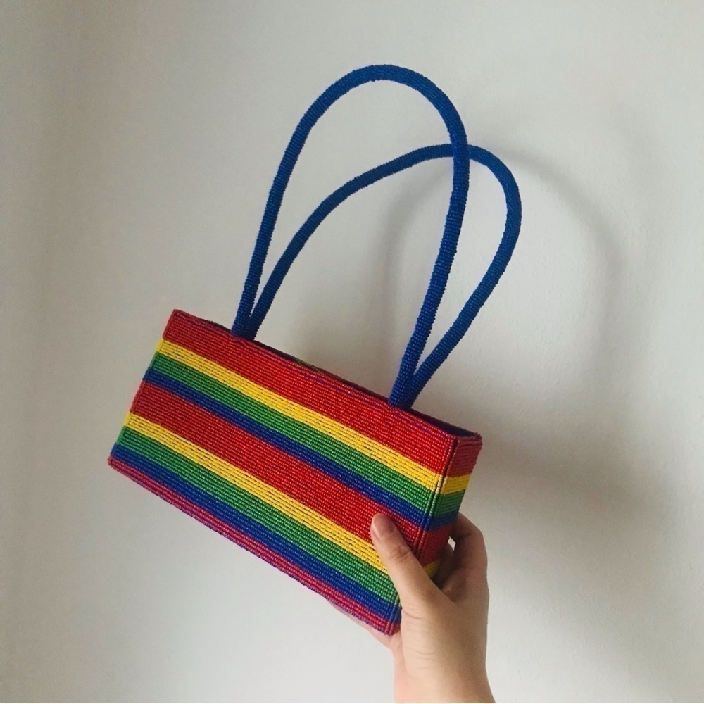 Vintage rainbow pride beaded y2k 90’s Lynne Jerome structured Tommy purse - Picture 8 of 8